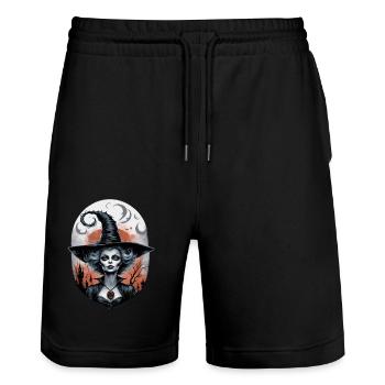 Klassische Hexe 10 - Stanley/Stella Unisex Bio Joggingshorts Trainer  - Schwarz - Vorne - Nik (191cm) & Marisol (170cm)