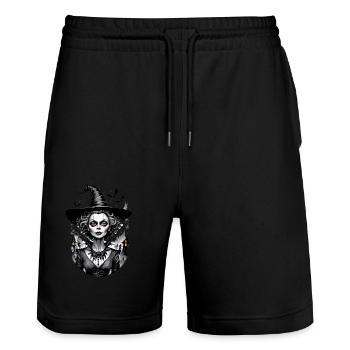 Classic Witch 26 - Stanley/Stella Trainer Unisex Organic Jogging Shorts - black - Front - Nik (191cm) & Marisol (170cm)