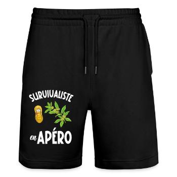 survivaliste en apéro - Short de jogging bio TRAINER Stanley/Stella unisexe - noir - Devant - Nik (191cm) & Marisol (170cm)