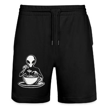 Alien Barista Silhouette with UFO Coffee - Stanley/Stella Trainer Unisex Organic Jogging Shorts - black - Front - Nik (191cm) & Marisol (170cm)
