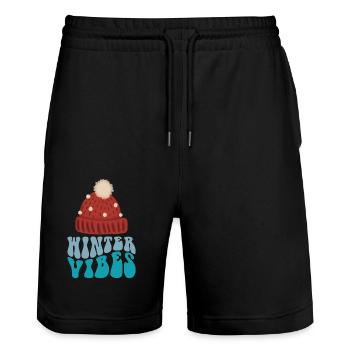 Winter, snow, mountains, xmas, Christmas pattern, - Stanley/Stella Trainer Unisex Organic Jogging Shorts - black - Front - Nik (191cm) & Marisol (170cm)