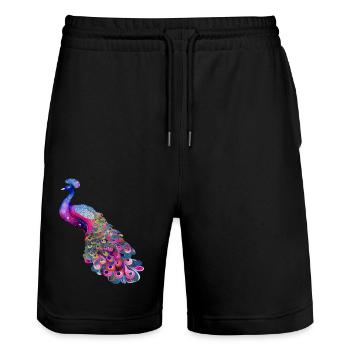 paon oiseau coloré belle fantaisie coloré - Short de jogging bio TRAINER Stanley/Stella unisexe - noir - Devant - Nik (191cm) & Marisol (170cm)