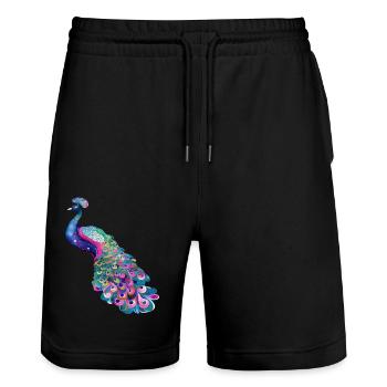 paon oiseau coloré belle fantaisie coloré - Short de jogging bio TRAINER Stanley/Stella unisexe - noir - Devant - Nik (191cm) & Marisol (170cm)