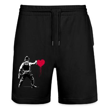 I ♥️ Police StreetArt Banksy style - Stanley/Stella Trainer Unisex Organic Jogging Shorts - black - Front - Nik (191cm) & Marisol (170cm)