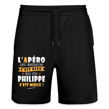 Humour Philippe Apero Humour Drôles Philippe - Short de jogging bio TRAINER Stanley/Stella unisexe - noir - Devant - Nik (191cm) & Marisol (170cm)
