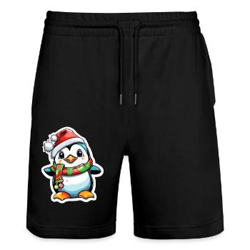 Pingouin / Animal / Noël / Hiver / Enfantin - Short de jogging bio TRAINER Stanley/Stella unisexe - noir - Devant - Nik (191cm) & Marisol (170cm)