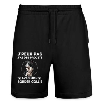 chien doux border collie 3 - Short de jogging bio TRAINER Stanley/Stella unisexe - noir - Devant - Nik (191cm) & Marisol (170cm)