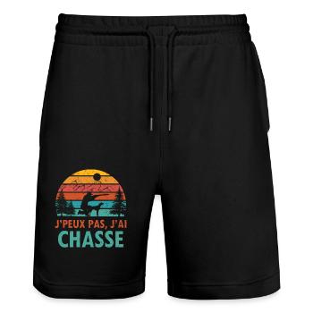 chasseur avec son chier de chasse - Short de jogging bio TRAINER Stanley/Stella unisexe - noir - Devant - Nik (191cm) & Marisol (170cm)