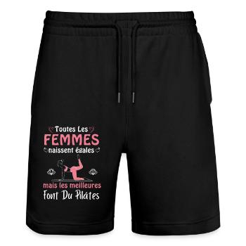 les meilleures femmes font du pilates 1 - Short de jogging bio TRAINER Stanley/Stella unisexe - noir - Devant - Nik (191cm) & Marisol (170cm)