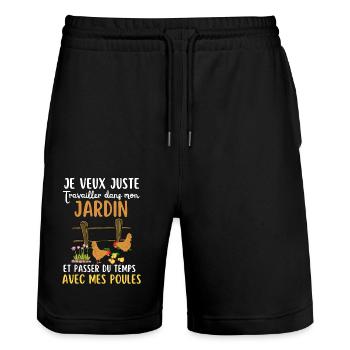 Cadeau humour jardin poules poulailler jardinage 1 - Short de jogging bio TRAINER Stanley/Stella unisexe - noir - Devant - Nik (191cm) & Marisol (170cm)