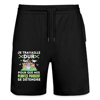 Cadeau jardinage jardin plantes - Short de jogging bio TRAINER Stanley/Stella unisexe - noir - Devant - Nik (191cm) & Marisol (170cm)
