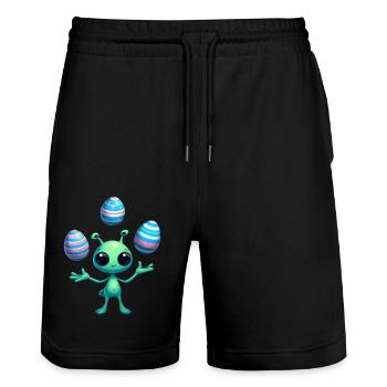 Ostern mit Alien: Eier-Jonglage - Stanley/Stella Unisex Bio Joggingshorts Trainer  - Schwarz - Vorne - Nik (191cm) & Marisol (170cm)