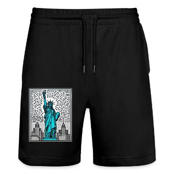 Statue of libertyNew York - Stanley/Stella Trainer Unisex Organic Jogging Shorts - black - Front - Nik (191cm) & Marisol (170cm)