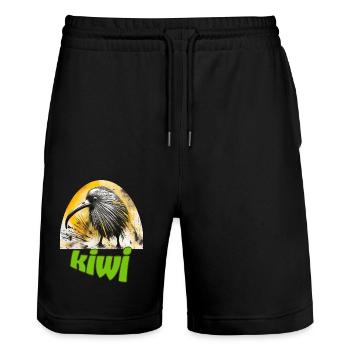 kiwi-vogel - Stanley/Stella Unisex Bio Joggingshorts Trainer  - Schwarz - Vorne - Nik (191cm) & Marisol (170cm)