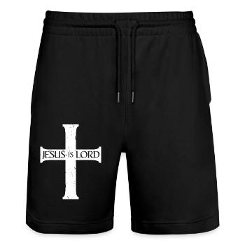 Jesus ist der Herr, glaube an das Kreuz Christi, den christlichen Glauben - Stanley/Stella Unisex Bio Joggingshorts Trainer  - Schwarz - Vorne - Nik (191cm) & Marisol (170cm)