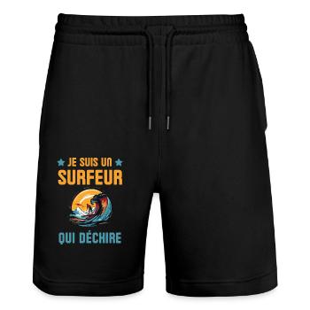 Je suis un surfeur qui déchire 2 - Short de jogging bio TRAINER Stanley/Stella unisexe - noir - Devant - Nik (191cm) & Marisol (170cm)