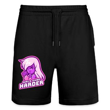 Girls Game Harder - Stanley/Stella Trainer Unisex Organic Jogging Shorts - black - Front - Nik (191cm) & Marisol (170cm)