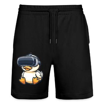 Ente Erpel VR Virtual Reality Gamer Zocker Süß - Stanley/Stella Unisex Bio Joggingshorts Trainer  - Schwarz - Vorne - Nik (191cm) & Marisol (170cm)