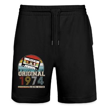 Vintage 1974 Geschenk zum 50-jährigen Jubiläum - Stanley/Stella Unisex Bio Joggingshorts Trainer  - Schwarz - Vorne - Nik (191cm) & Marisol (170cm)