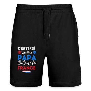 Certifié meilleur Papa de toute la France - Short de jogging bio TRAINER Stanley/Stella unisexe - noir - Devant - Nik (191cm) & Marisol (170cm)