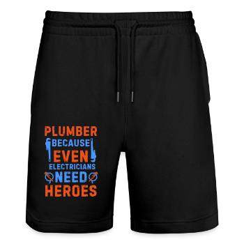 Plumber funny - Stanley/Stella Trainer Unisex Organic Jogging Shorts - black - Front - Nik (191cm) & Marisol (170cm)