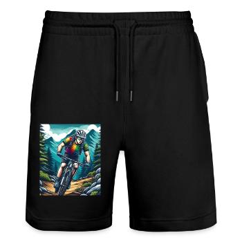 Cyclist - Stanley/Stella Trainer Unisex Organic Jogging Shorts - black - Front - Nik (191cm) & Marisol (170cm)