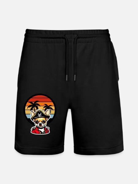 Chihuahua Pirate in Caribbean Sunset Palm Trees - Stanley/Stella Trainer Unisex Organic Jogging Shorts - black