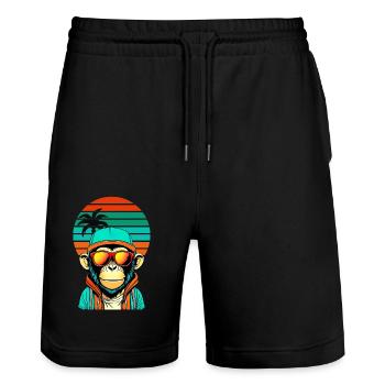 Chimpanzé réfrigéré avec des lunettes de soleil fraîches - Short de jogging bio TRAINER Stanley/Stella unisexe - noir - Devant - Nik (191cm) & Marisol (170cm)