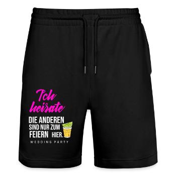 JGA - Ich heirate die anderen Feiern nur hier - Stanley/Stella Unisex Bio Joggingshorts Trainer  - Schwarz - Vorne - Nik (191cm) & Marisol (170cm)