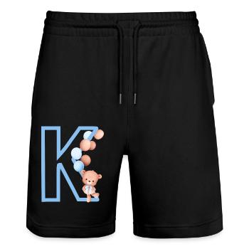 Lettre k bleue ours - Short de jogging bio TRAINER Stanley/Stella unisexe - noir - Devant - Nik (191cm) & Marisol (170cm)