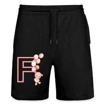 Letter f pink bear - Stanley/Stella Trainer Unisex Organic Jogging Shorts - black - Front - Nik (191cm) & Marisol (170cm)