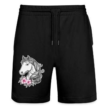 Cheval Enfants - Short de jogging bio TRAINER Stanley/Stella unisexe - noir - Devant - Nik (191cm) & Marisol (170cm)
