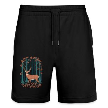 Cerfs majestueux en automne Forêt Cottagecore - Short de jogging bio TRAINER Stanley/Stella unisexe - noir - Devant - Nik (191cm) & Marisol (170cm)