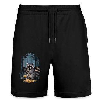 Cottagecore Waldszene mit Waschbär und Laterne - Stanley/Stella Unisex Bio Joggingshorts Trainer  - Schwarz - Vorne - Nik (191cm) & Marisol (170cm)