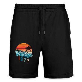 Vintage 1977 retro sunset palm Trees - Short de jogging bio TRAINER Stanley/Stella unisexe - noir - Devant - Nik (191cm) & Marisol (170cm)