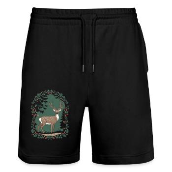 Scène magique de cerf dans le style de base du chalet - Short de jogging bio TRAINER Stanley/Stella unisexe - noir - Devant - Nik (191cm) & Marisol (170cm)
