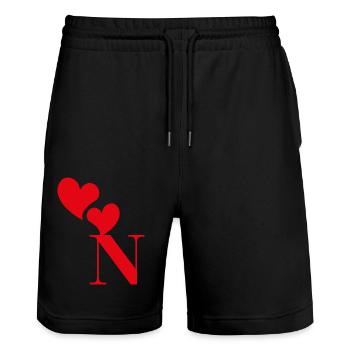 Lettre n cœur rouge - Short de jogging bio TRAINER Stanley/Stella unisexe - noir - Devant - Nik (191cm) & Marisol (170cm)