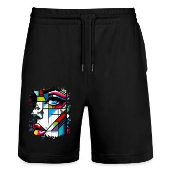Women girl power design art female feminism symbol - Stanley/Stella Trainer Unisex Organic Jogging Shorts - black - Front - Nik (191cm) & Marisol (170cm)