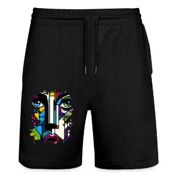 Women girl power design art female feminism symbol - Stanley/Stella Trainer Unisex Organic Jogging Shorts - black - Front - Nik (191cm) & Marisol (170cm)