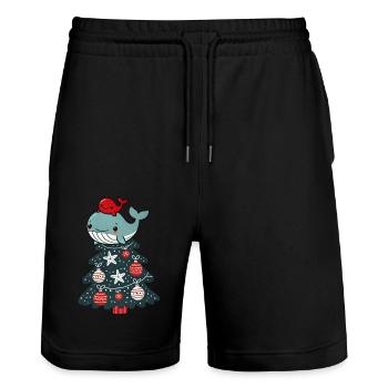 Süßer Weihnachtsbaum Tannenbaum Cartoon mit Meeres - Stanley/Stella Unisex Bio Joggingshorts Trainer  - Schwarz - Vorne - Nik (191cm) & Marisol (170cm)