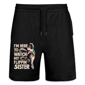 Stolzer Zuschauer – Schwester - Stanley/Stella Unisex Bio Joggingshorts Trainer  - Schwarz - Vorne - Nik (191cm) & Marisol (170cm)