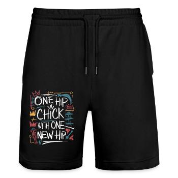 Cool and strong with a new hip - Stanley/Stella Trainer Unisex Organic Jogging Shorts - black - Front - Nik (191cm) & Marisol (170cm)