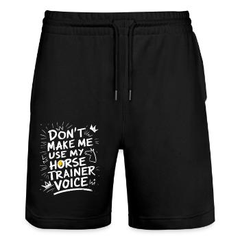 Für starke Reittrainer mit Persönlichkeit - Stanley/Stella Unisex Bio Joggingshorts Trainer  - Schwarz - Vorne - Nik (191cm) & Marisol (170cm)