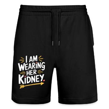 Funny statement on the transplant - Stanley/Stella Trainer Unisex Organic Jogging Shorts - black - Front - Nik (191cm) & Marisol (170cm)