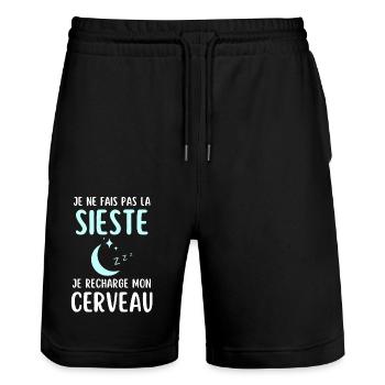 Humour sieste dormeur dormeuse - Short de jogging bio TRAINER Stanley/Stella unisexe - noir - Devant - Nik (191cm) & Marisol (170cm)