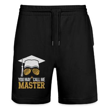 Witziges Design für den Masterabschluss - Stanley/Stella Unisex Bio Joggingshorts Trainer  - Schwarz - Vorne - Nik (191cm) & Marisol (170cm)