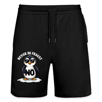 Bevor du fragst Nein lustiges mit süßem Pinguin - Stanley/Stella Unisex Bio Joggingshorts Trainer  - Schwarz - Vorne - Nik (191cm) & Marisol (170cm)