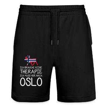 Ich brauche keine Therapie Ich muss nur nach Oslo - Stanley/Stella Unisex Bio Joggingshorts Trainer  - Schwarz - Vorne - Nik (191cm) & Marisol (170cm)