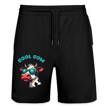 cow sunglasses cow - Stanley/Stella Trainer Unisex Organic Jogging Shorts - black - Front - Nik (191cm) & Marisol (170cm)
