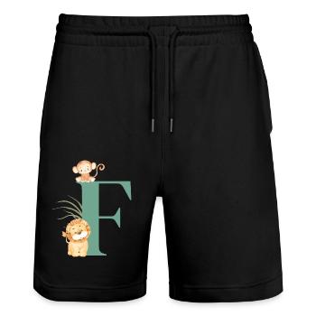 Letter f green jungle animals - Stanley/Stella Trainer Unisex Organic Jogging Shorts - black - Front - Nik (191cm) & Marisol (170cm)